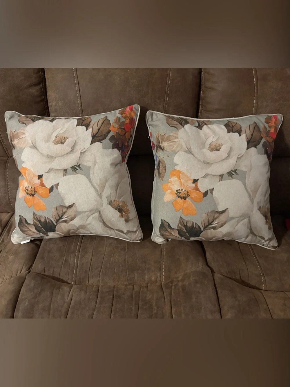 Floral Botanical Accent Pillow in Cream and Orange